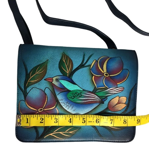 Anuschka NEVER USED Handpaint Leather Small Cross Body Bag Bird Blue - Picture 6 of 16